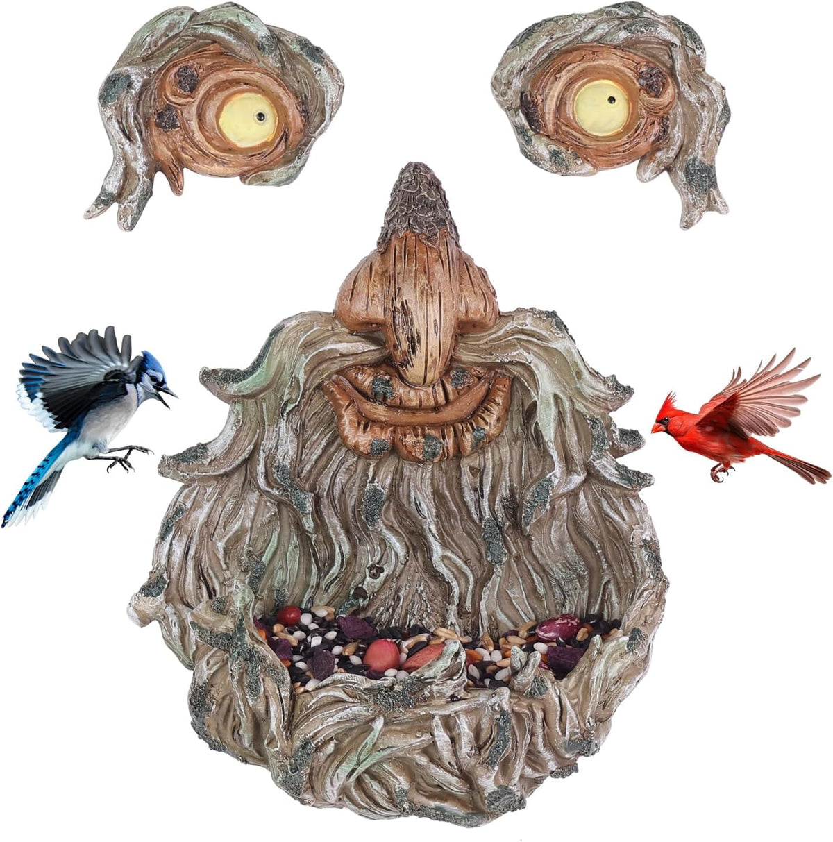 MEETYAMOR Garden Decor for Outside, Funny Tree Faces Bird Feeder Decor Outdoor Statues, Whimsical