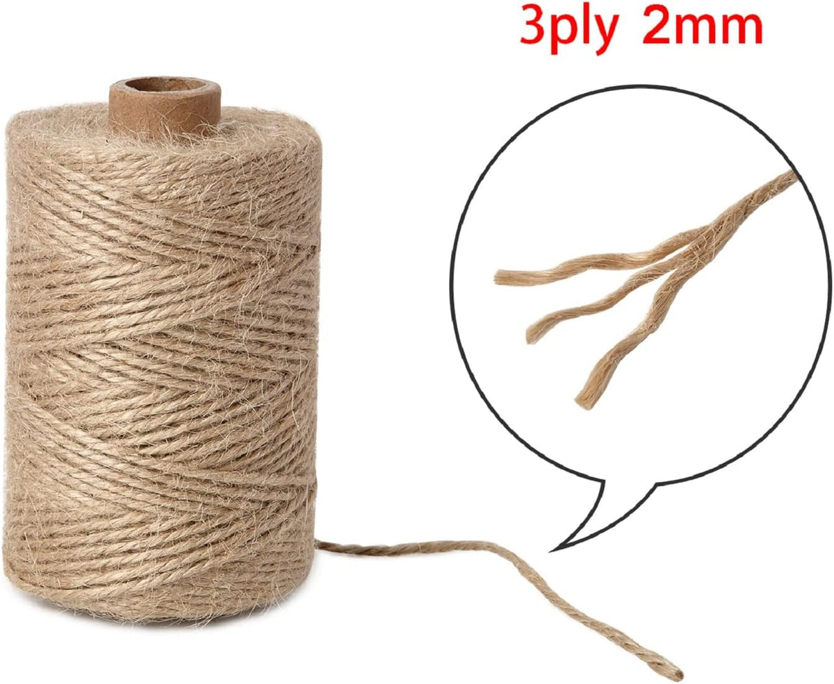 2mm 328 Feet Natural Jute Twine, for Crafts Gift, Craft Projects, Wrapping, Bundling, Packing