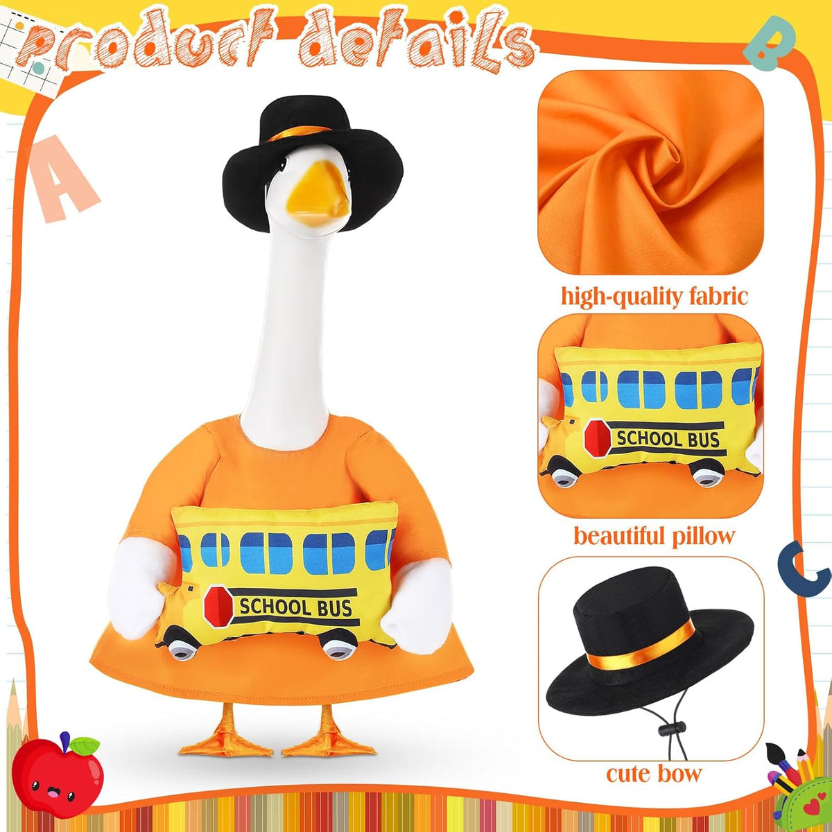 2 Pcs Porch Goose Outfit Halloween Geese Crayon Bus Teacher Cosplay Clothes for 23" Lawn Cement
