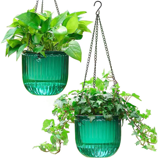 Melphoe 2 Pack Self Watering Hanging Planters Indoor Flower Pots, 6.5 Inch Outdoor Hanging Basket