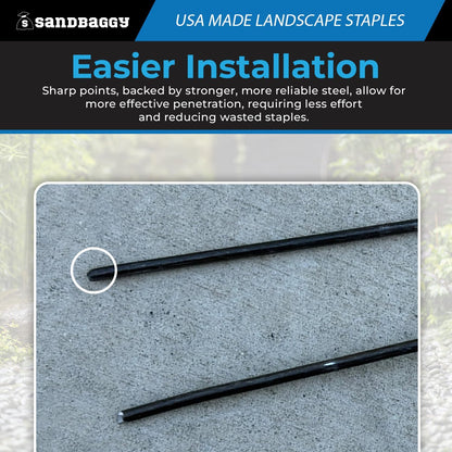 Sandbaggy USA Made 9-inch Landscape Staples - Garden Stakes - Landscaping Fabric, Netting, Sod