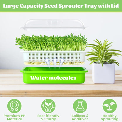 Legigo 2 Pack Seed Sprouter Trays with Lids- Soil-Free Cultivation Germination Tray, BPA Free Micro