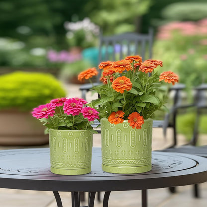 Ceramic Pot for Plants - 6 Inch Indoor Planter with Drainage Hole and Saucer, Round Decorative
