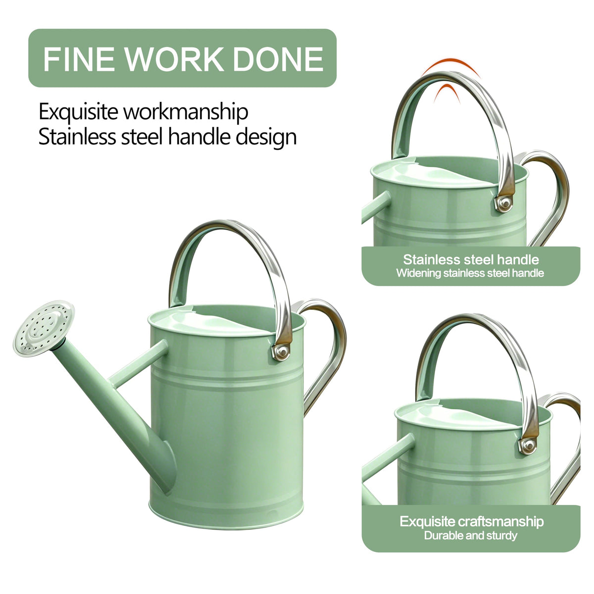 Metal Watering Can for Outdoor Plants, Watering Can 1 Gallon,Cream Green
