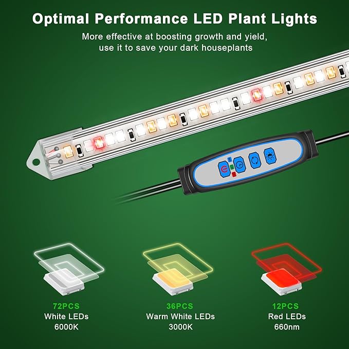 Grow Lights for Indoor Plants, 16" Full Spectrum Plant Grow Light Strips with Upgrade Timer 6/12/16