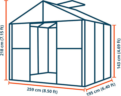 Greenhouse Saphir 3 Aluminum Frame 8.5 x 6.4 ft Approx. 8 mm Polycarbonate Panels - with Bonus Base