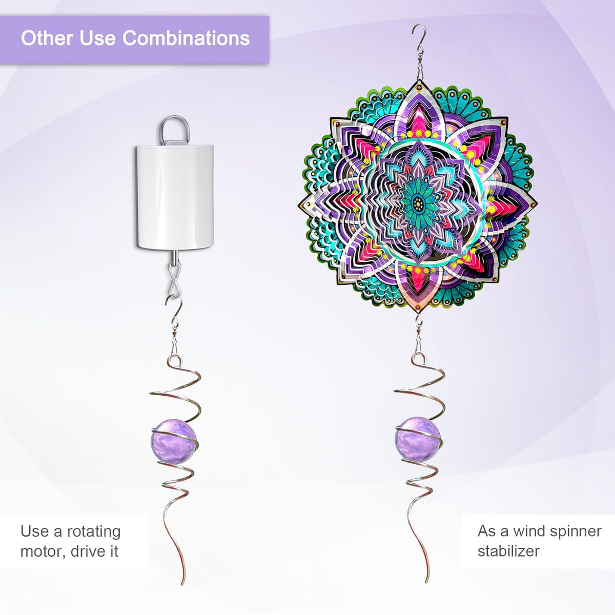 Gazing Ball Spiral Tail with Purple Glass Orb, Wind Spinners Stabilizer, Stainless Steel Wind