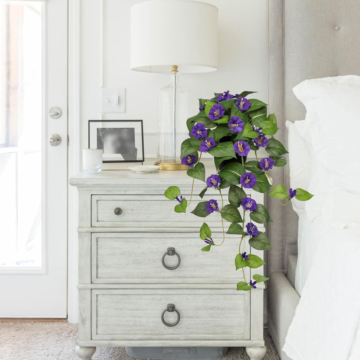 Briful Artificial Hanging Flowers in Pot 25.6" Faux Silk Morning Glory Flower Vine with Cascading