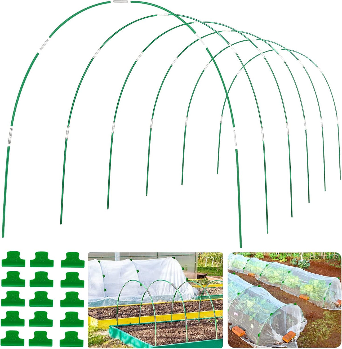 Greenhouse Hoops Grow Tunnel 6 Sets of 8FT Long Garden Hoops, Rust-Free Fiberglass Garden Hoops