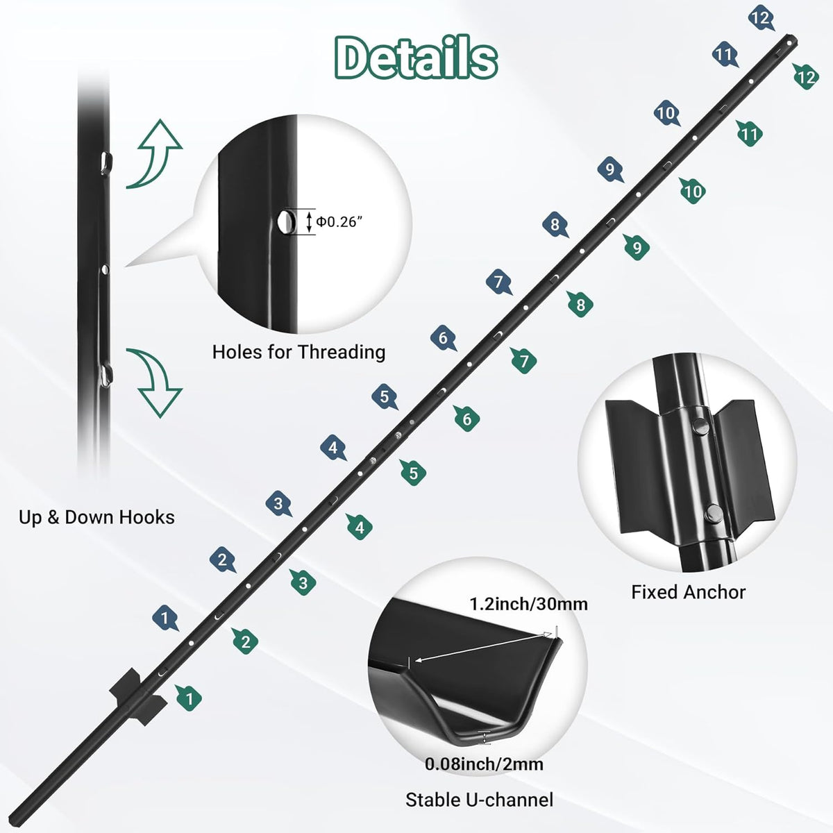 Fence Posts 7 Ft - 16 Pack, Requires Manual Assembly, Heavy Duty Metal Fence Post, No Dig U Post