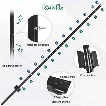 Fence Posts 7 Ft - 16 Pack, Requires Manual Assembly, Heavy Duty Metal Fence Post, No Dig U Post