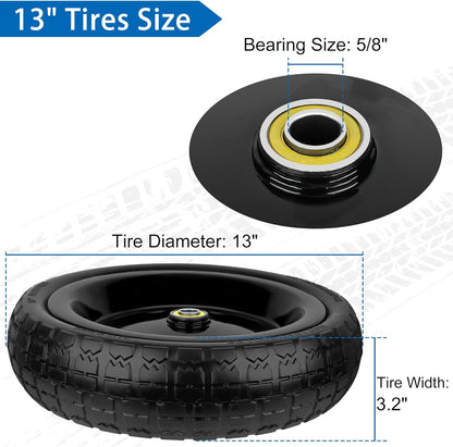 13 Inch Flat Free Wheels Tires 4.00-6 Solid Replacement with Universal 5/8" Axle Bore Hole, 4