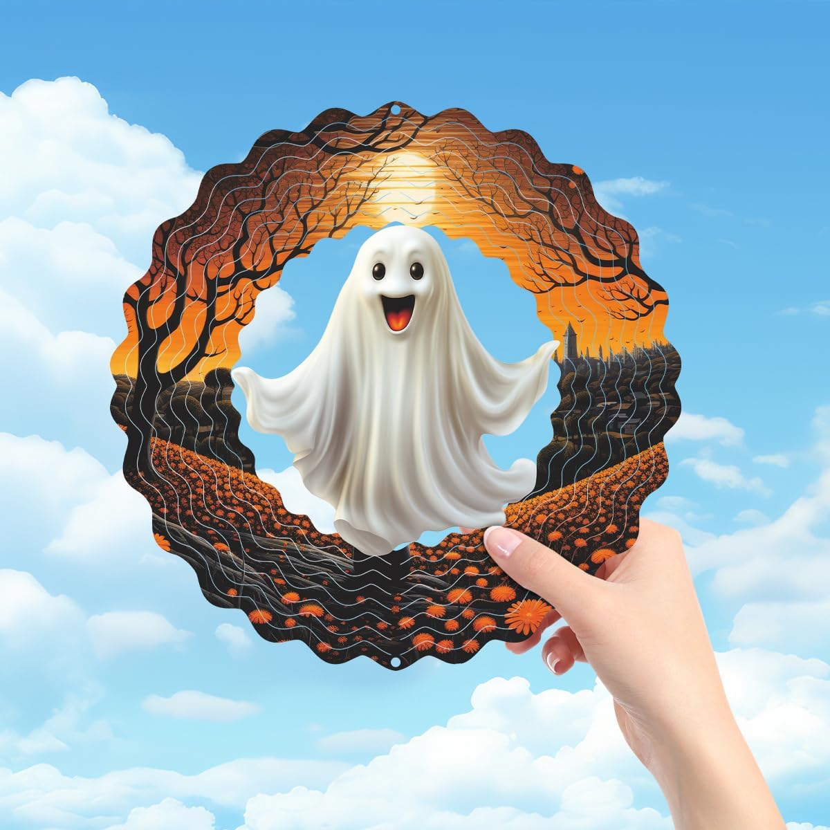 Hanging Wind Spinner Halloween Decor 10 Inch 3D Stainless Wind Spinner for Hanging Outdoor Holidays