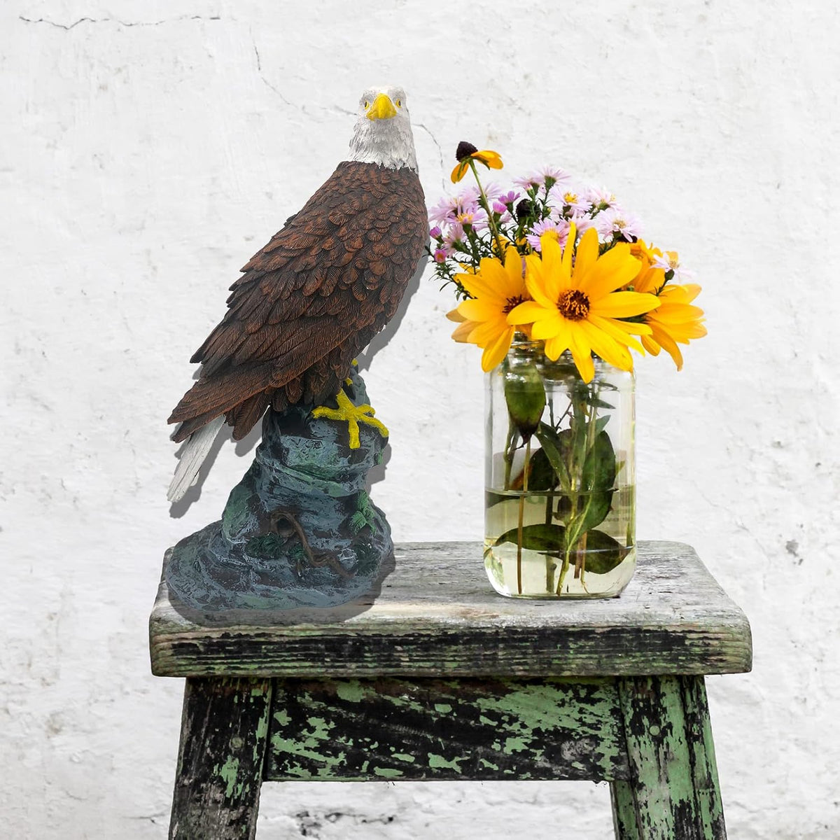 Garden Decor Sculptures Statues Outdoor, Stunning Bald Eagle Stand on Stone Christmas Animal