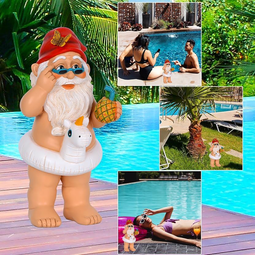Mood Lab Garden Gnome with Unicorn - Funny Gnome Statue - 9 Inch Tall Lawn Figurine - for Outdoor