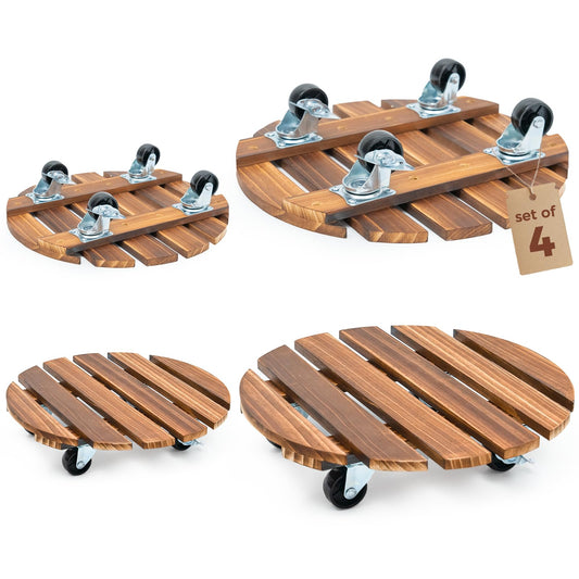 Bamworld Plant Stand with Wheels Plant Caddy Outdoor 4 Pack 12in Rolling Planter Caddy with