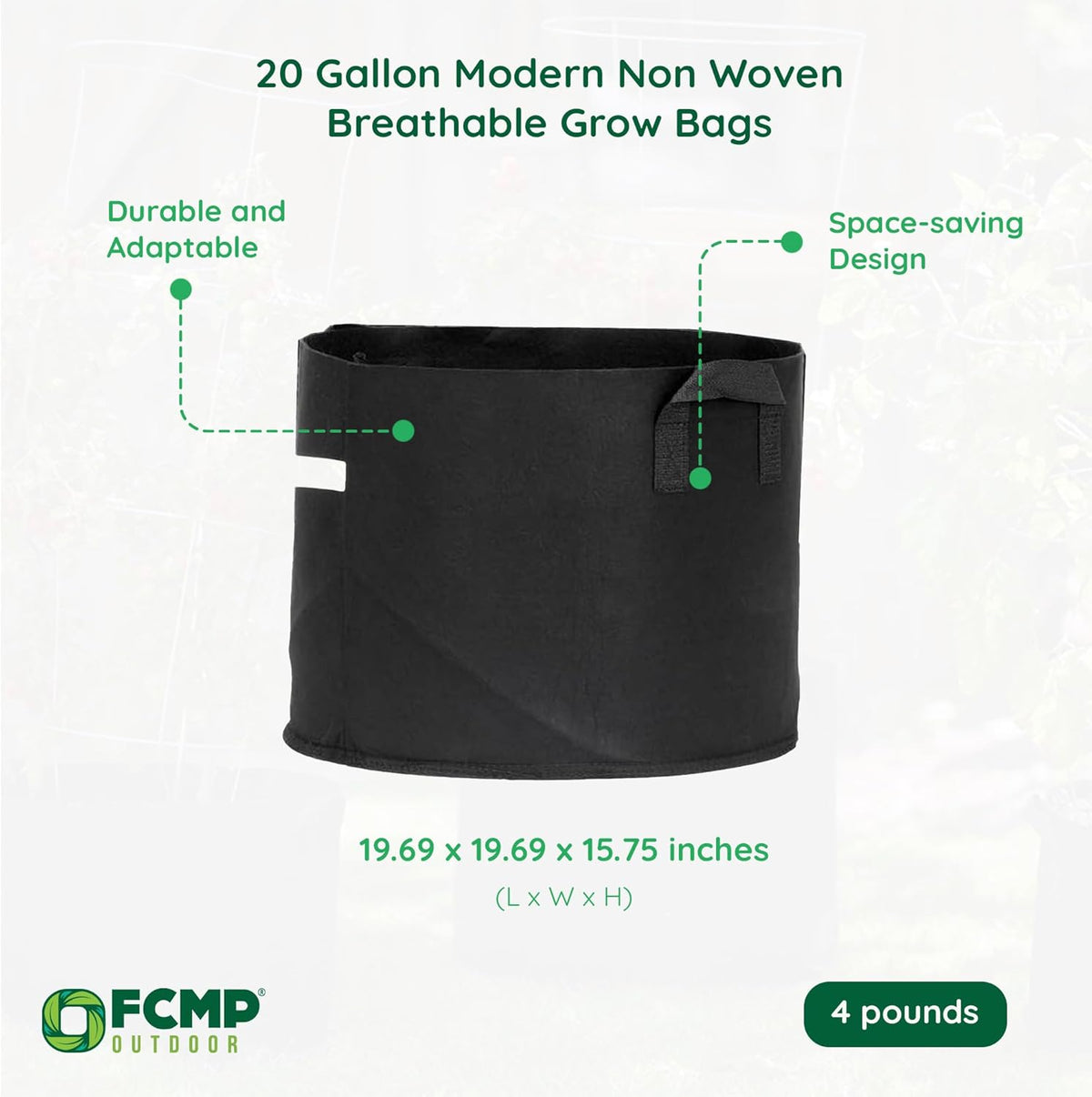 FCMP Outdoor 20-Gallon Modern Lightweight Non-Woven Insulating Fabric Breathable Grow Bags for