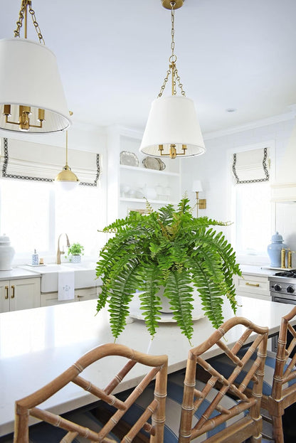 Hollyone Artificial Fern Plants in White Pot 25.5" Medium Artificial Boston Fern 31 Leaves for