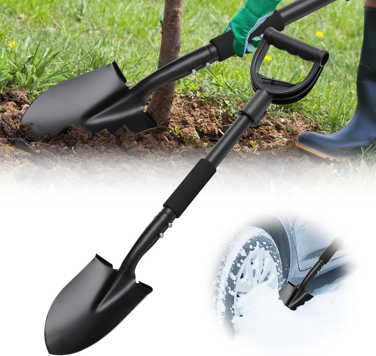31" Compact Garden Shovel with D-Grip Handle - Rust-Proof Lightweight Metal Tool for Raised Beds