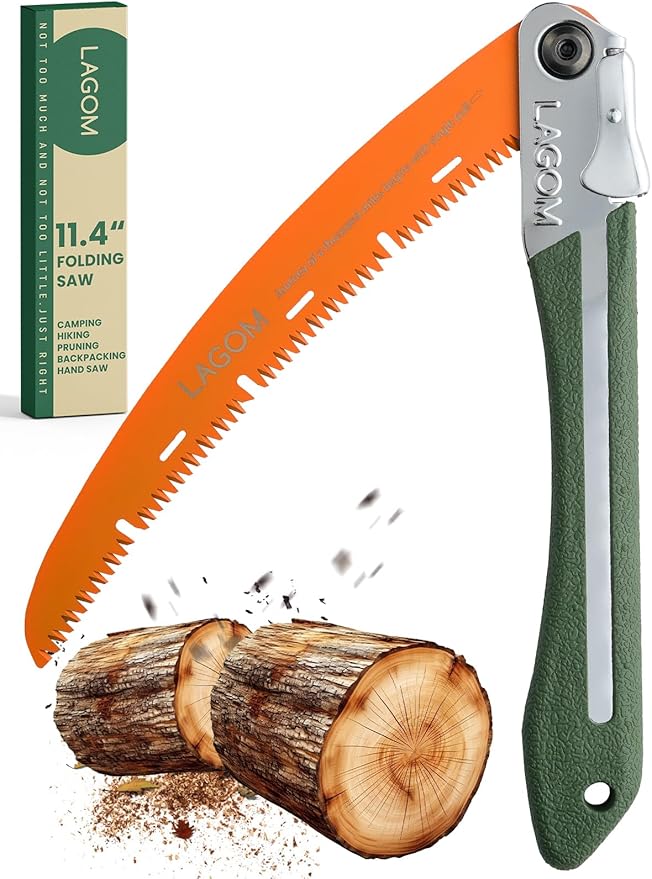 LAGOM Folding Camp Saw for Cutting Branches, 11.4" Curved Blade | SK5 Steel, Ergonomic Handle