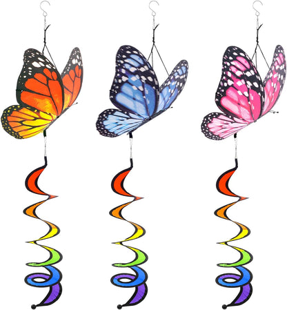 3pcs Butterfly Garden Wind Spinners 360° Rotation Rainbow Curlie Spinner Lawn Yard Ornaments