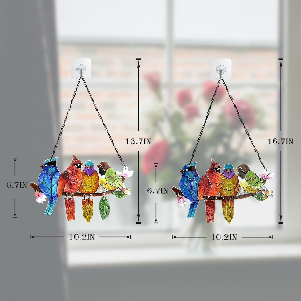 2 Pack Stained Glass Window Hanging - Hummingbird Decorations Suncatcher Hand-Painted Double Sided