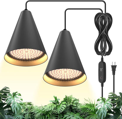 Bstrip 50W Double-Head Hanging Grow Lights for Indoor Plants, 3000K, Black LED Plant Light Bulbs