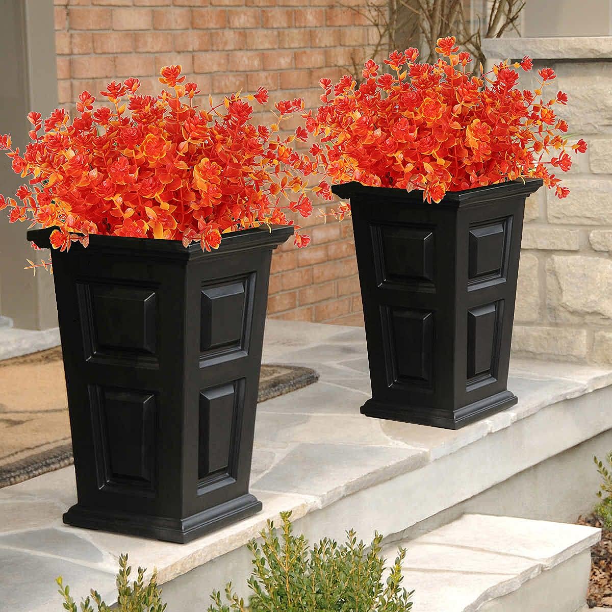 RECUTMS 8 Bundles Artificial Fall Flowers No Fade Faux Autumn Plants, Fake Indoor Outdoor Greenery