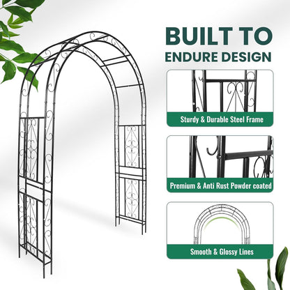 Metal Garden Arch 7.0ft High X 4.5ft Wide Garden Arbor for for Climbing Plants Roses Vines, Wide