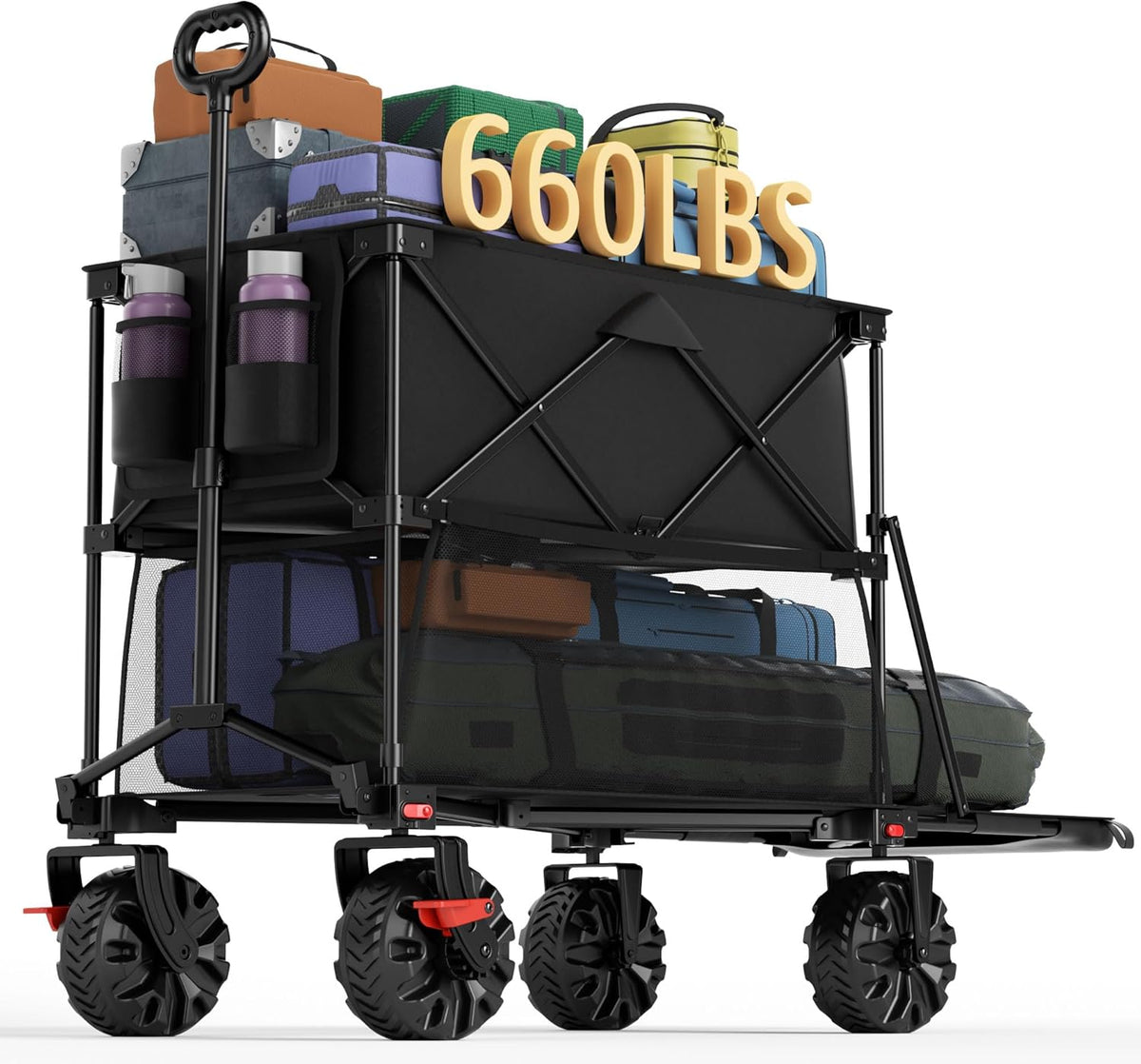 Portal Collapsible Large Double Decker Wagon with Brakes, 660lb Foldable Heavy Duty Utility Wagon