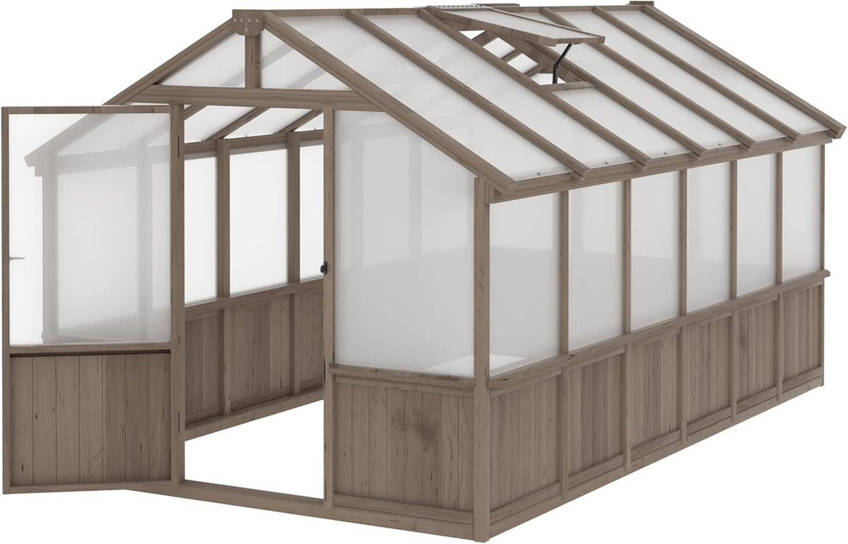MUPATER 8' x 12' Outdoors Walk-in Greenhouse, Wood Greenhouse with Ventilated Window and Lockable