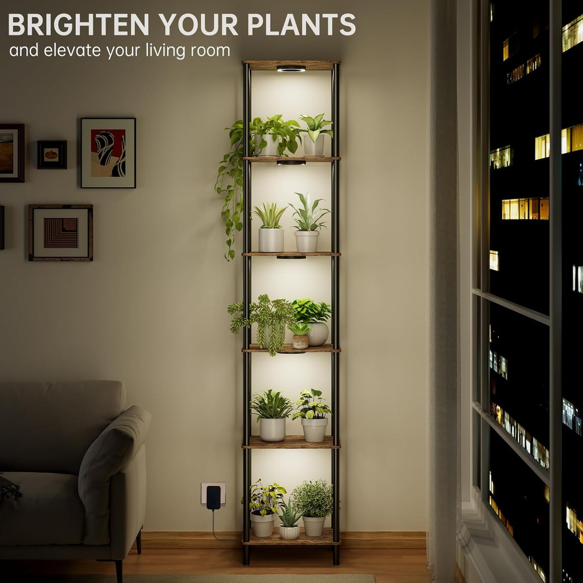 Bstrip Plant Stand Indoor with Grow Light, 81.3" Tall Indoor Plant Shelf, 6 Tier Flower Stand with