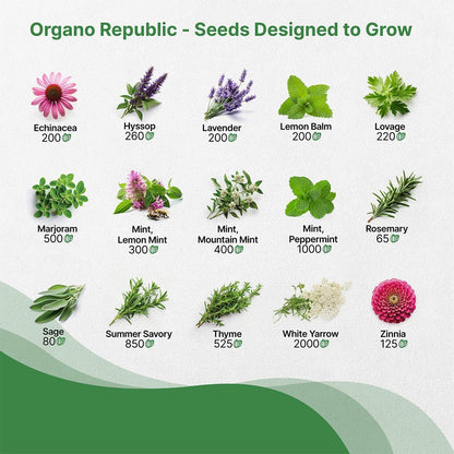 Organo Republic 30 Medicinal Tea Herb & Flower Seeds Variety Pack - 13600+ Non-GMO Heirloom Flower