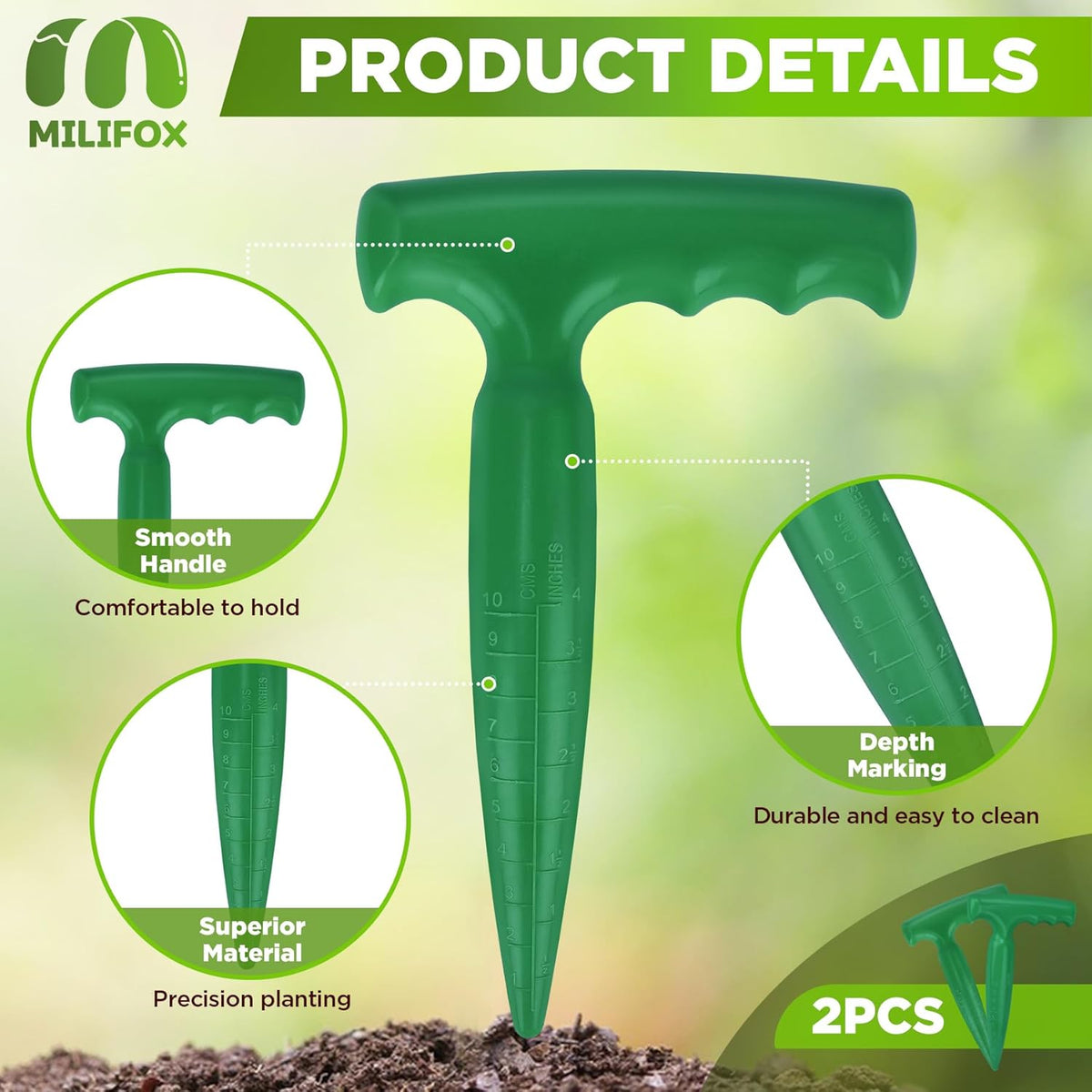 2pcs Seed Planter Tool, 6.9" Dibber Garden Tool, Plastic Seed Dibbler for Planting, Bulb Digger