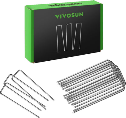 VIVOSUN 6 Inch 50-Pack Garden Stakes, Galvanized Steel Landscape Stapes 11 Gauge U-Shaped Pins for