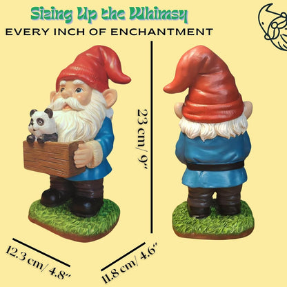Panda Gnome Garden Statue - 9 Inch Funny Outdoor Gnomes with Wooden Sign - Weather Resistant Yard