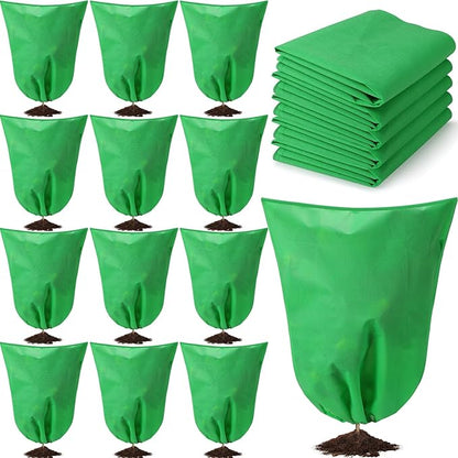 12 Packs Winter Plant Covers Freeze Protection Drawstring Tree Cover 23.62 x 31.5 in Large Reusable