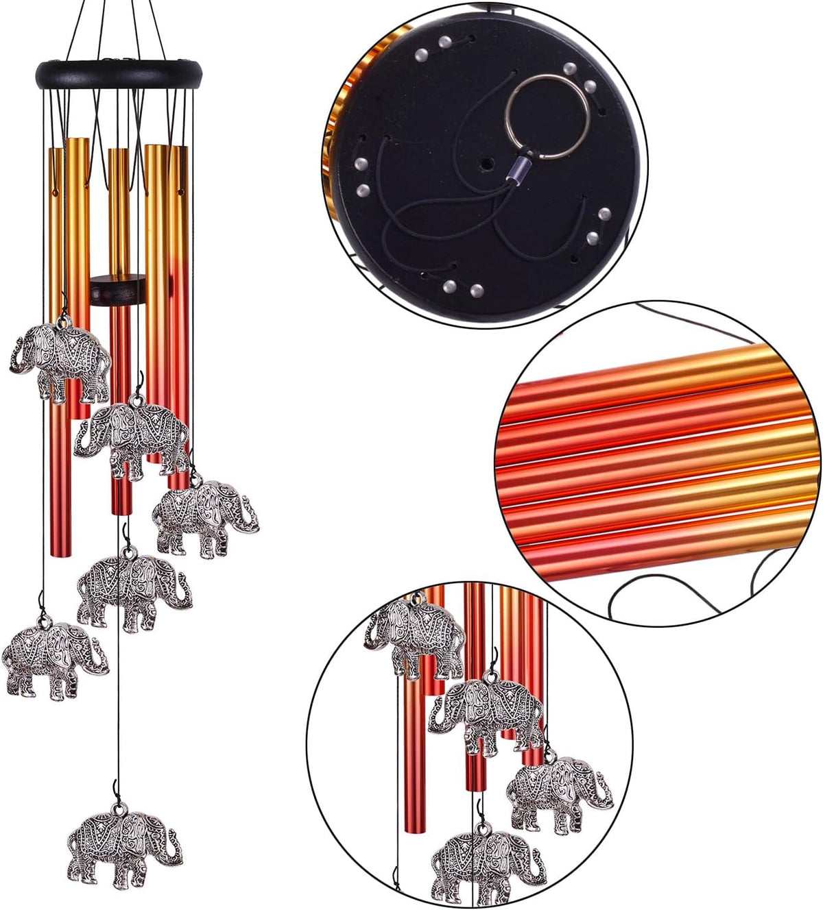 Elephant Wind Chimes Outdoor/Indoor Decor - Pure Hand-Made Mobile Romantic Wind Catcher, 28"