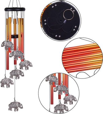 Elephant Wind Chimes Outdoor/Indoor Decor - Pure Hand-Made Mobile Romantic Wind Catcher, 28"
