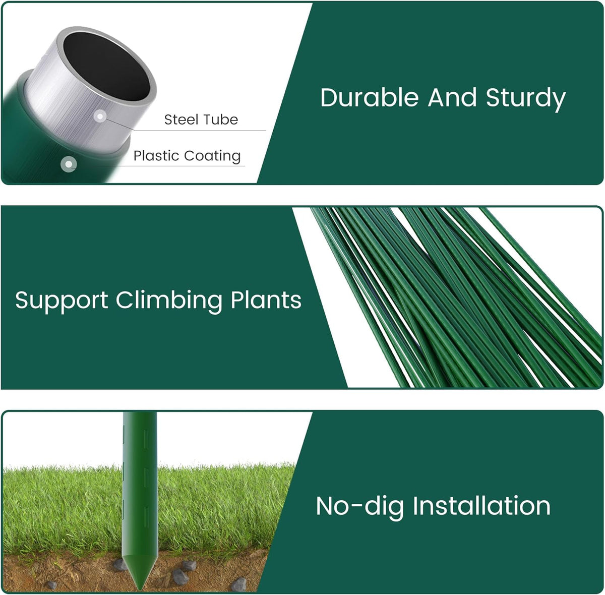 48 Inch 4 Ft Plant Support Garden Stakes 25 PCS, Sturdy Steel Plastic Coated Sticks for Outdoor
