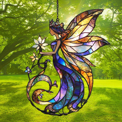 Flowers Fairy Acrylic Suncatcher Stained Glass Effect Window Car Hanging Christmas Ornament Indoor