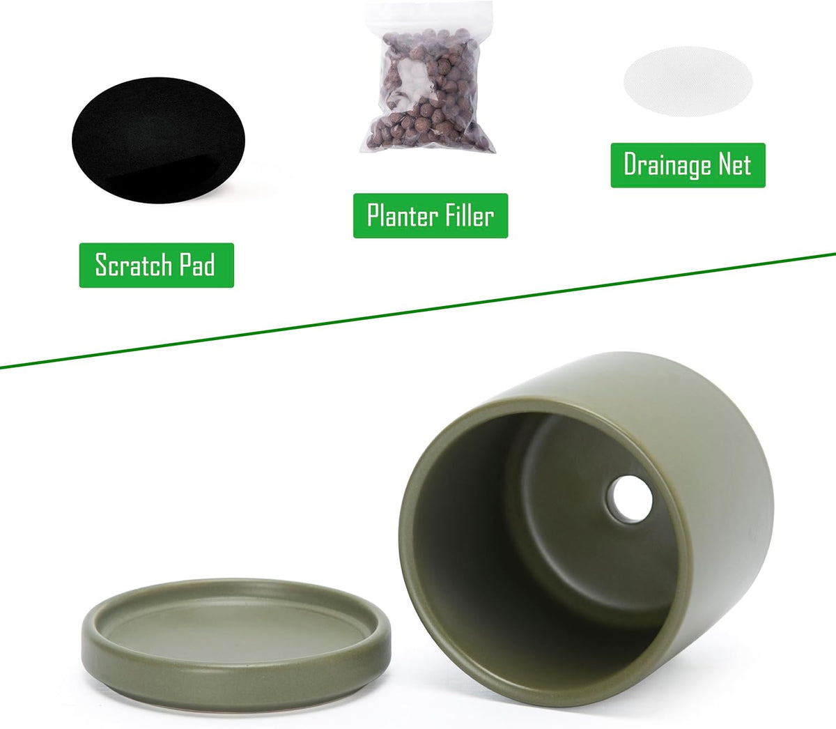 D'vine Dev 3.5 Inch Ceramic Planter Pot with Drainage Hole and Saucer, Indoor Cylinder Round