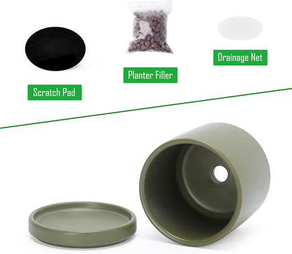 D'vine Dev 3.5 Inch Ceramic Planter Pot with Drainage Hole and Saucer, Indoor Cylinder Round