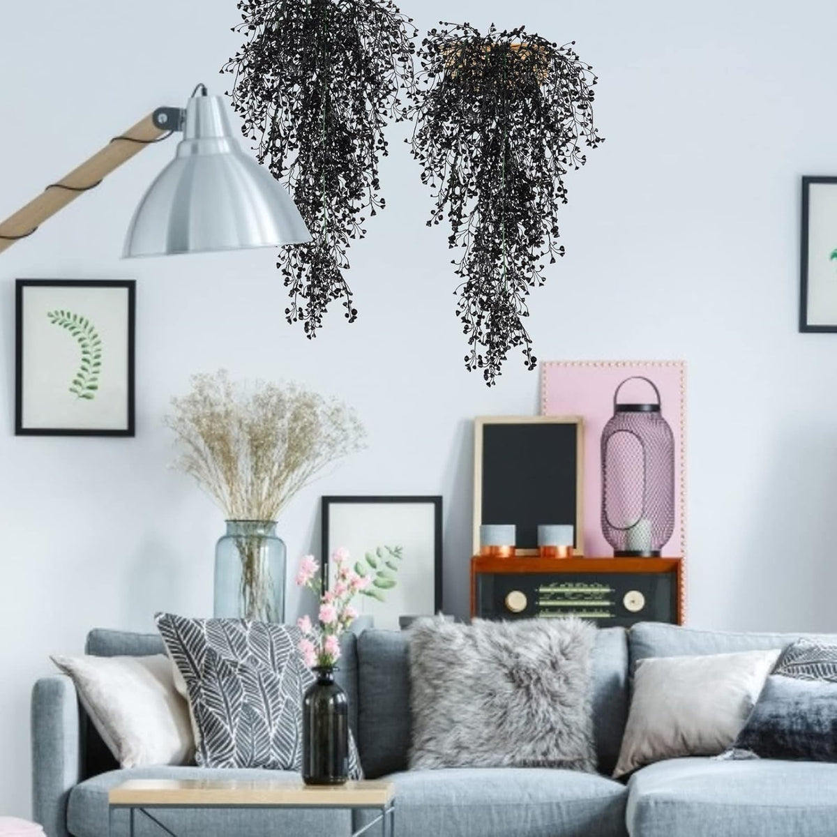 RECUTMS Artificial Hanging Plants Indoor 4 Pcs Artificial Ferns Plants Large Faux Hanging Plant