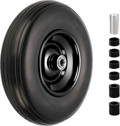 RRQ 4.00-6 Flat Free Tire and Wheel, 13" Solid Wheelbarrow Tire with 1.75" Centered Hub and 3/4"