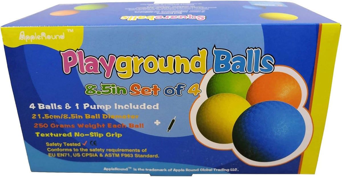 AppleRound 8.5-inch Dodgeball Playground Balls, Pack of 4 Balls with 1 Pump, Official Size for