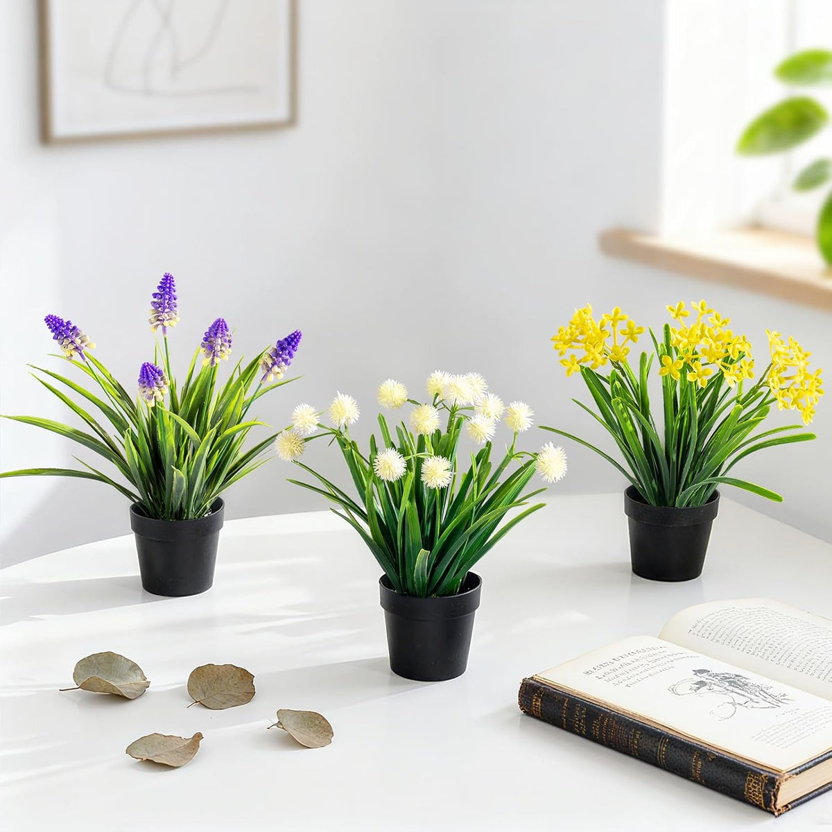 3 Pack Fake Small Plant Artificial Potted Flowers for Home Decor Fake Flower Plant Greenery Mini