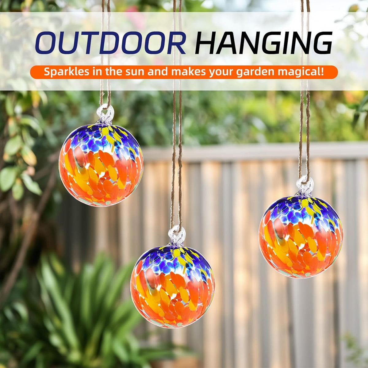 VOREEN 4" Hanging Glass Garden Gazing Ball Hand Blown Glass Witch Ball Christmas Ornament