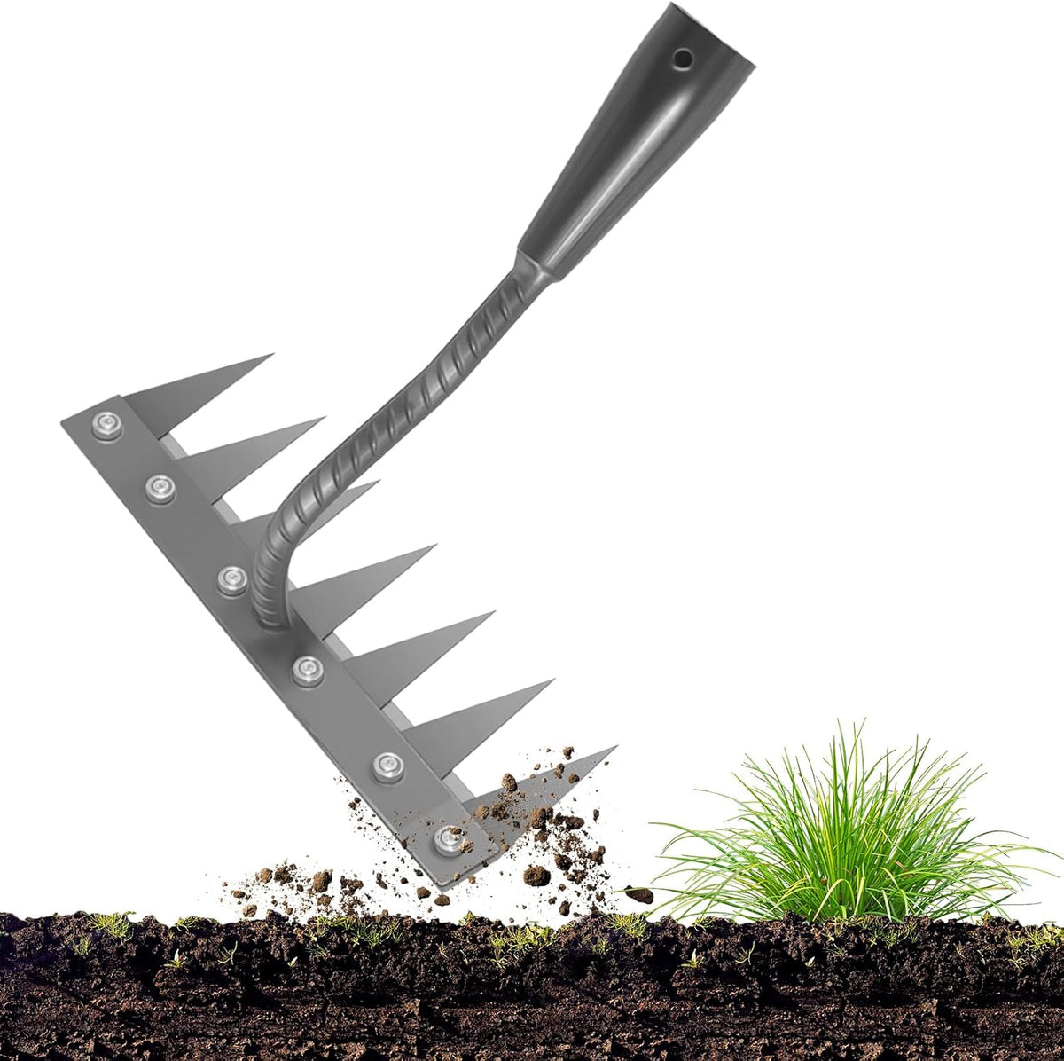 Iron Weeding Rake 2.0, New 5/6/7/8 Teeth Carbon Steel Garden Weeder Rakes, Weeder Puller Tool for