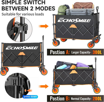 EchoSmile Collapsible Foldable Extended Wagon with 500lbs Weight Capacity, 300L Folding Utility